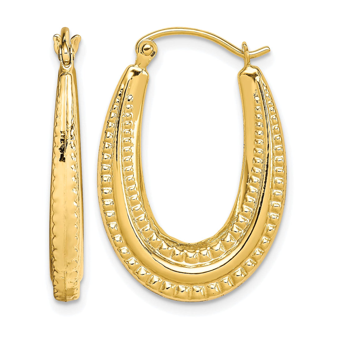 10k Yellow Gold Textured Oval Hollow Hoop Earrings, 25mm