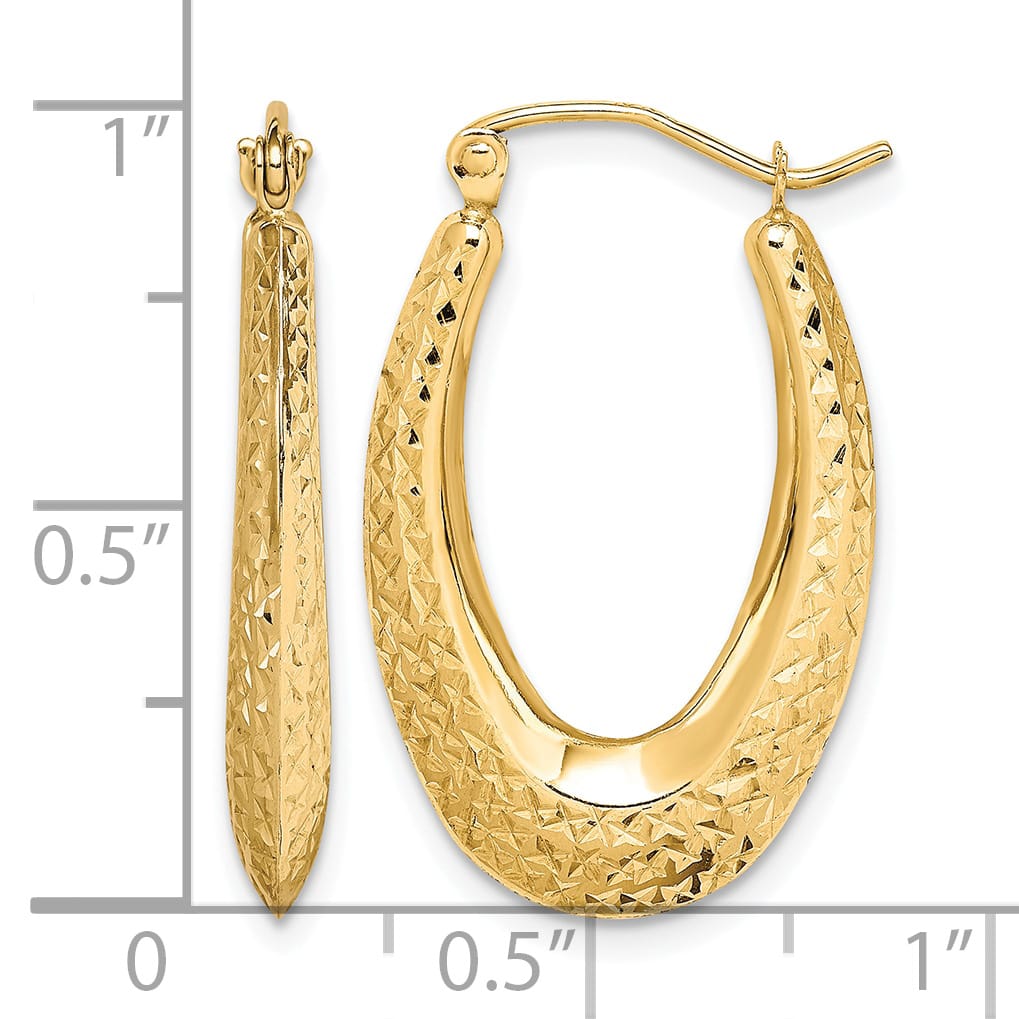 10k Yellow Gold Textured Oval Hollow Hoop Earrings, 27mm