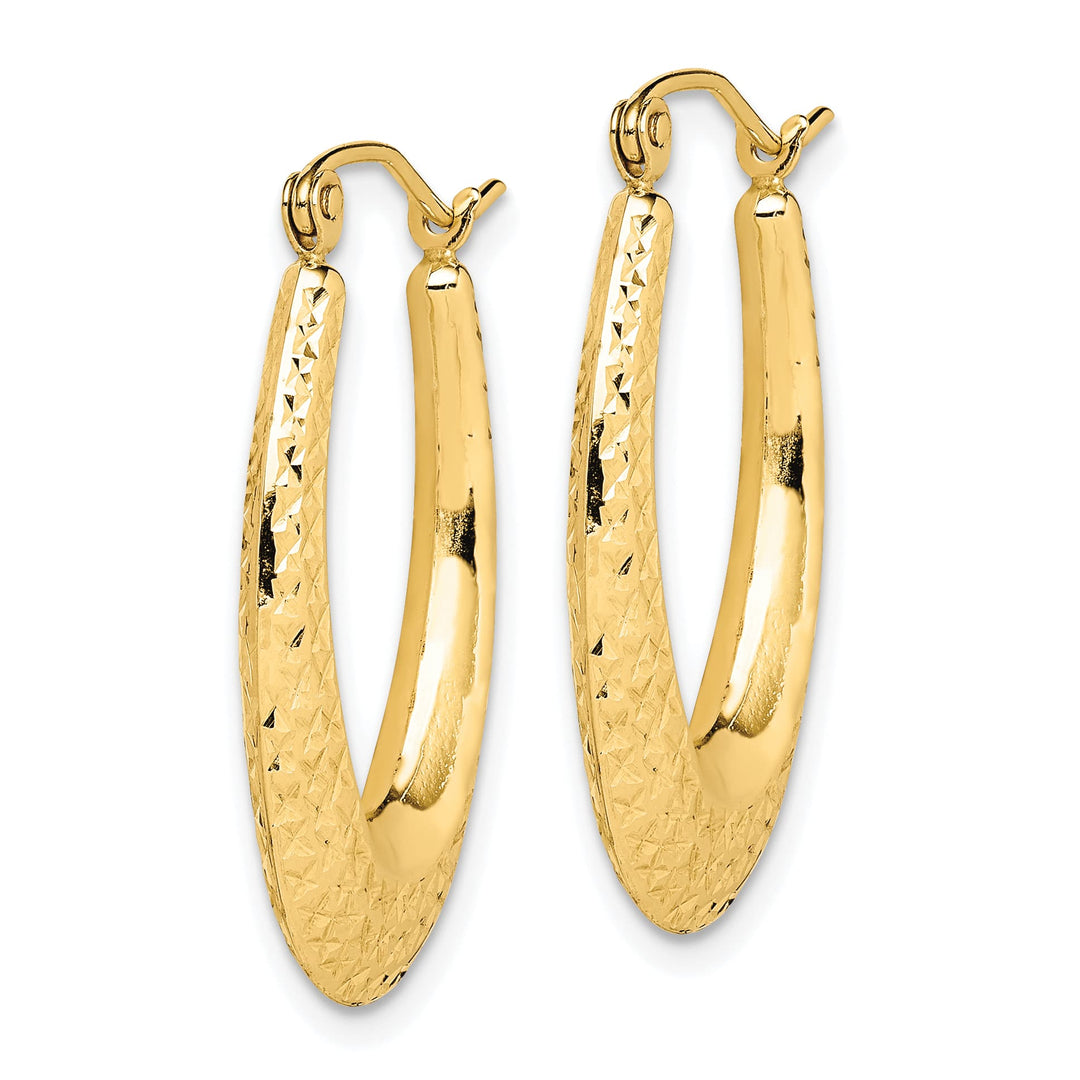 10k Yellow Gold Textured Oval Hollow Hoop Earrings, 27mm