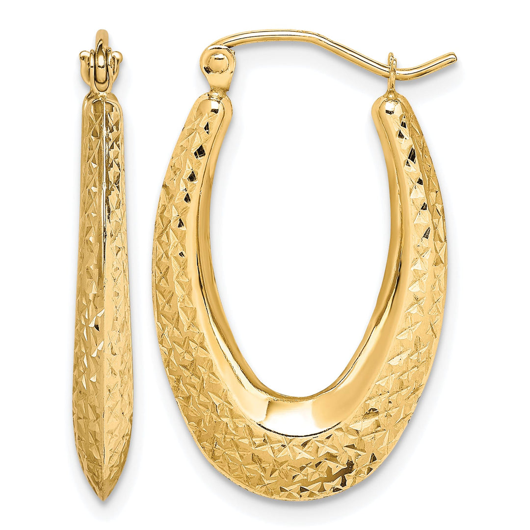 10k Yellow Gold Textured Oval Hollow Hoop Earrings, 27mm