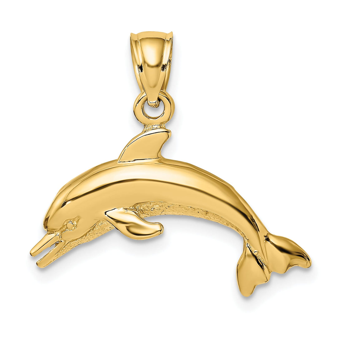 10K Yellow Gold Textured Polished Dolphin Jumping Charm