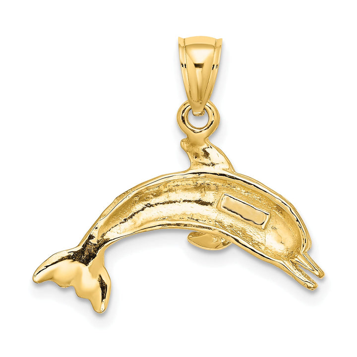 10K Yellow Gold Textured Polished Dolphin Jumping Charm