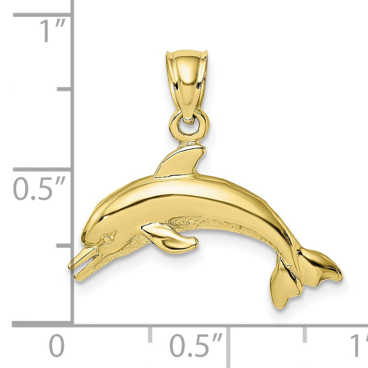 10K Yellow Gold Textured Polished Dolphin Jumping Charm
