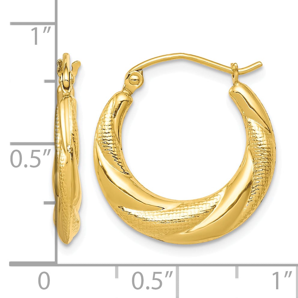 10k Yellow Gold Textured Scalloped Hollow Hoop Earrings