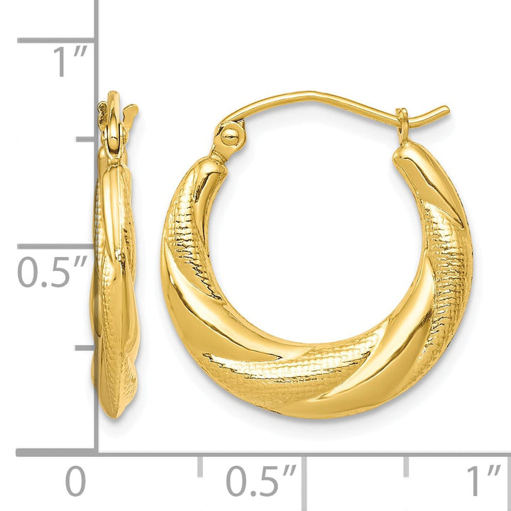 10k Yellow Gold Textured Scalloped Hollow Hoop Earrings