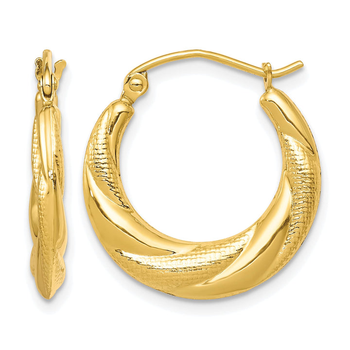 10k Yellow Gold Textured Scalloped Hollow Hoop Earrings