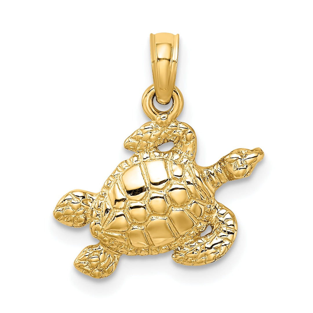 10K Yellow Gold Textured Sea Turtle Charm, 11.5mm