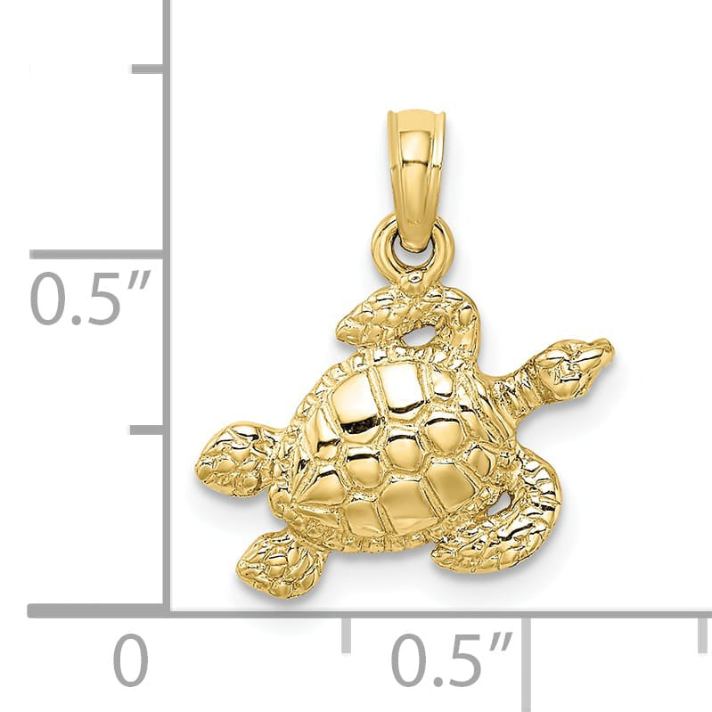 10K Yellow Gold Textured Sea Turtle Charm, 11.5mm