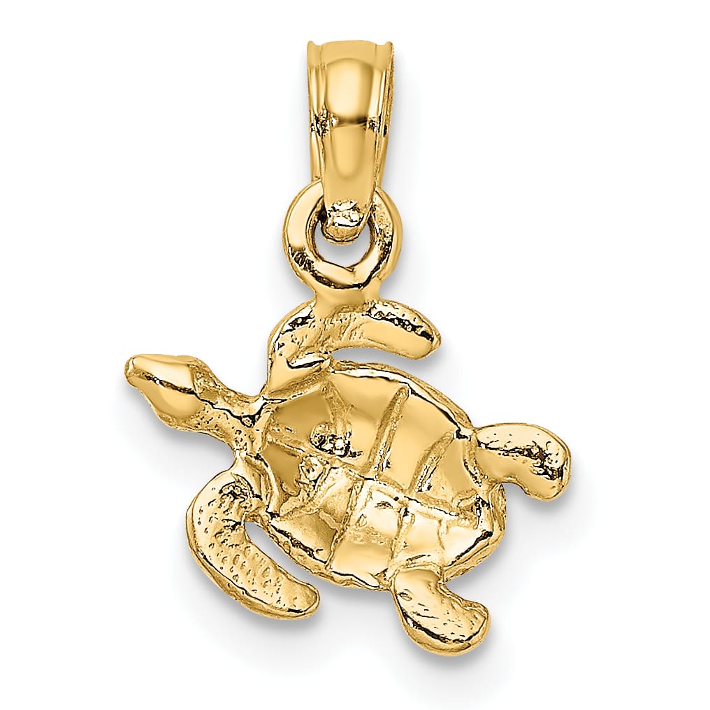 10K Yellow Gold Textured Sea Turtle Charm, 15.2mm
