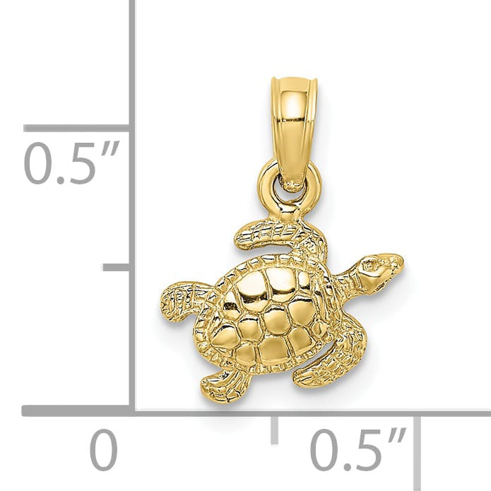 10K Yellow Gold Textured Sea Turtle Charm, 15.2mm