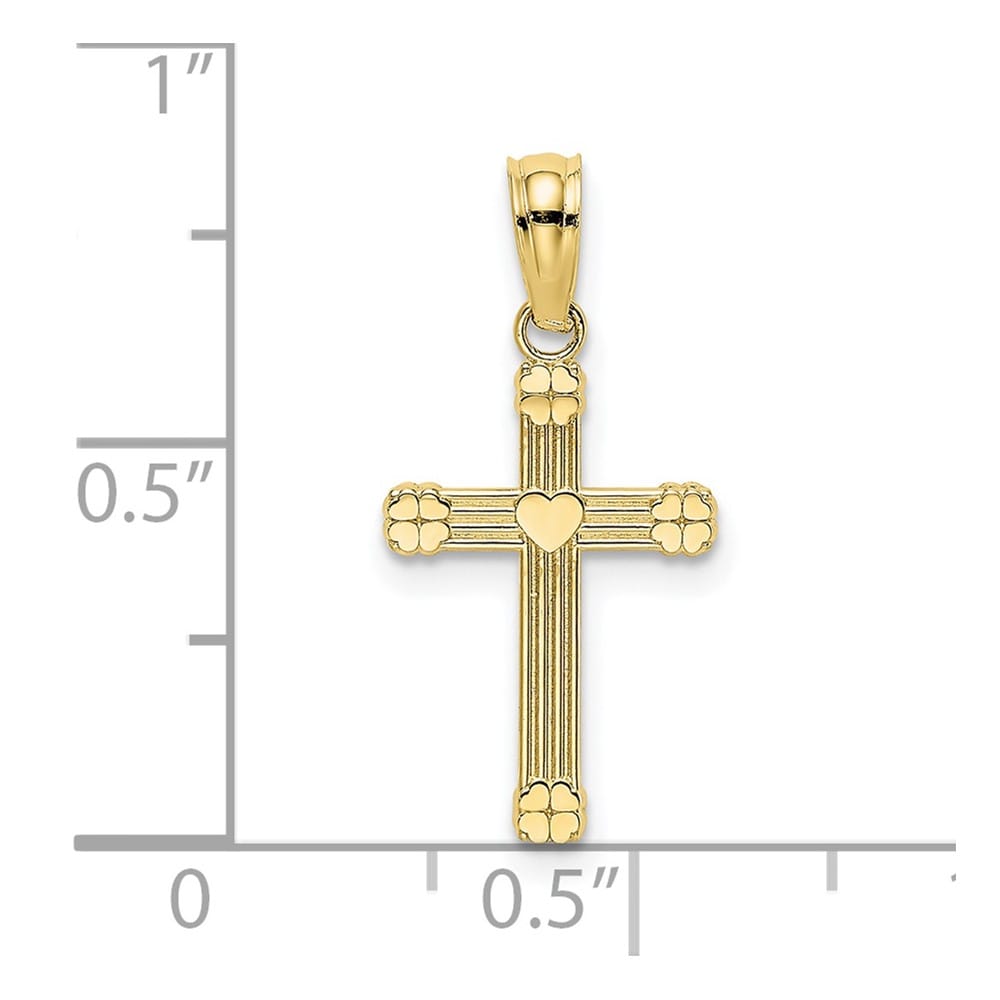 10K Yellow Gold Textured Small with Center Heart Latin Cross Charm
