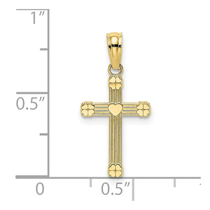 10K Yellow Gold Textured Small with Center Heart Latin Cross Charm
