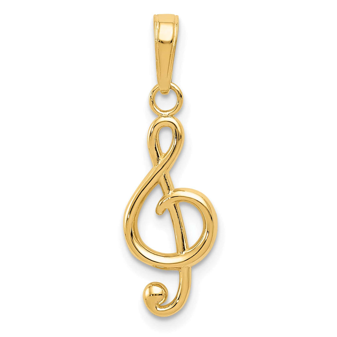 10K Yellow Gold Treble Clef Pendant, Large
