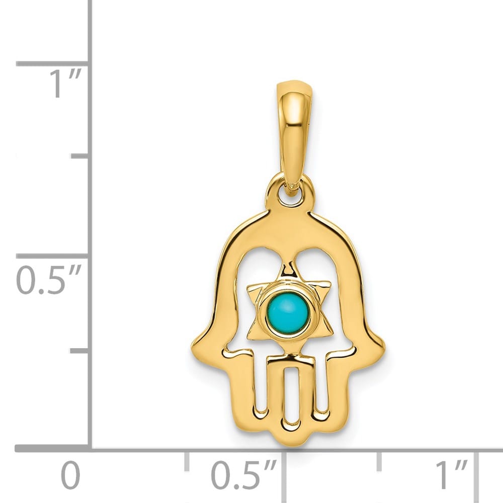 10K Yellow Gold Turquoise Star of David Chamseh Pendant