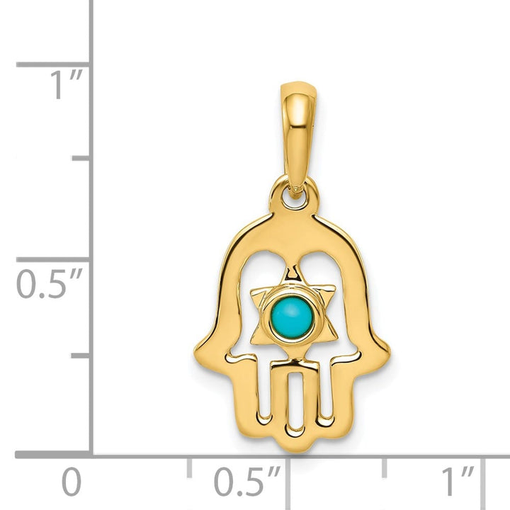 10K Yellow Gold Turquoise Star of David Chamseh Pendant