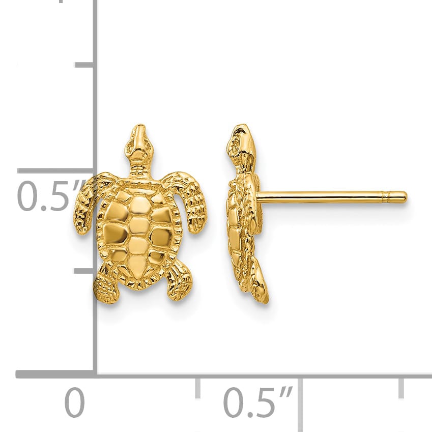 10k Yellow Gold Turtle Post Earrings, 11.23mm