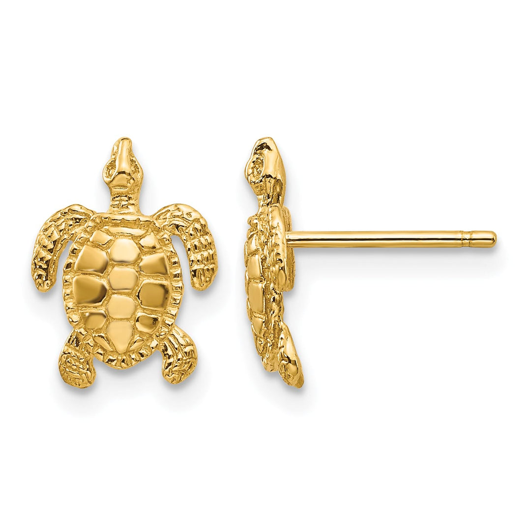 10k Yellow Gold Turtle Post Earrings, 11.23mm