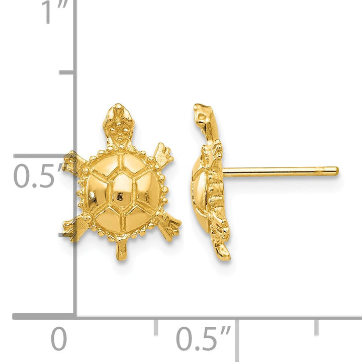 10k Yellow Gold Turtle Post Earrings, 12.67mm