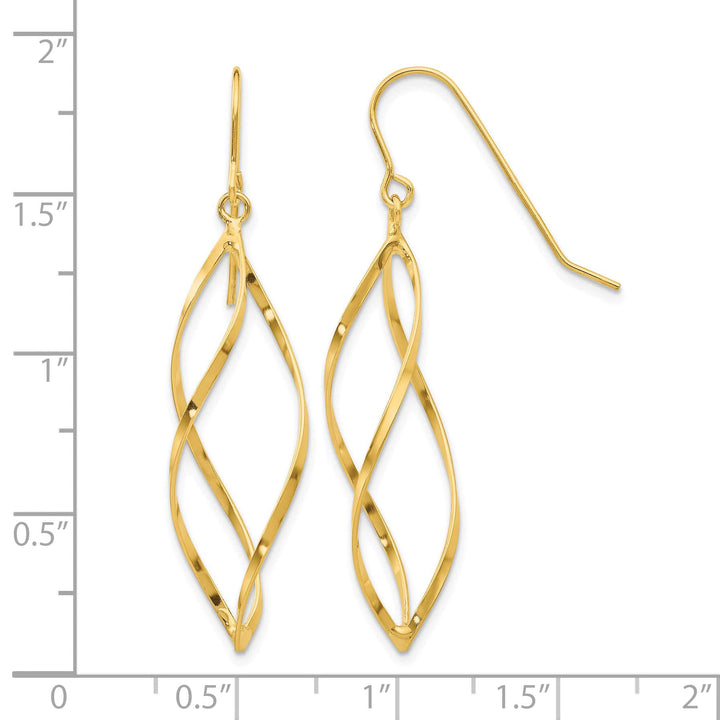 10k Yellow Gold Twisted Dangle Shepherd Hook Earrings, 46mm (10TL428)
