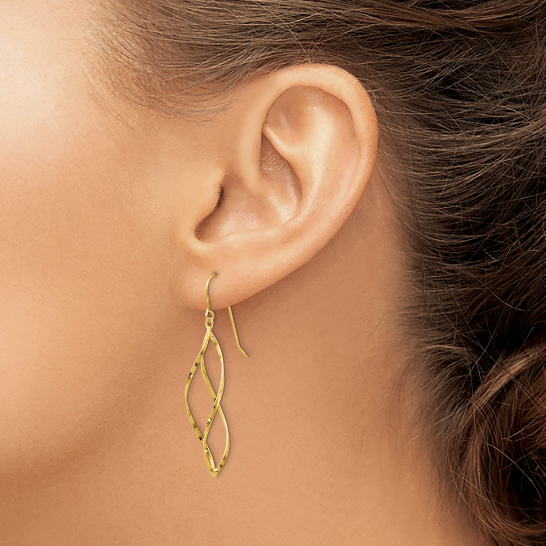 10k Yellow Gold Twisted Dangle Shepherd Hook Earrings, 46mm (10TL428)