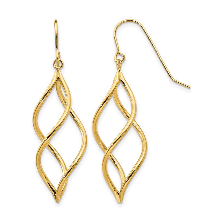 10k Yellow Gold Twisted Dangle Shepherd Hook Earrings, 46mm (10TL431)