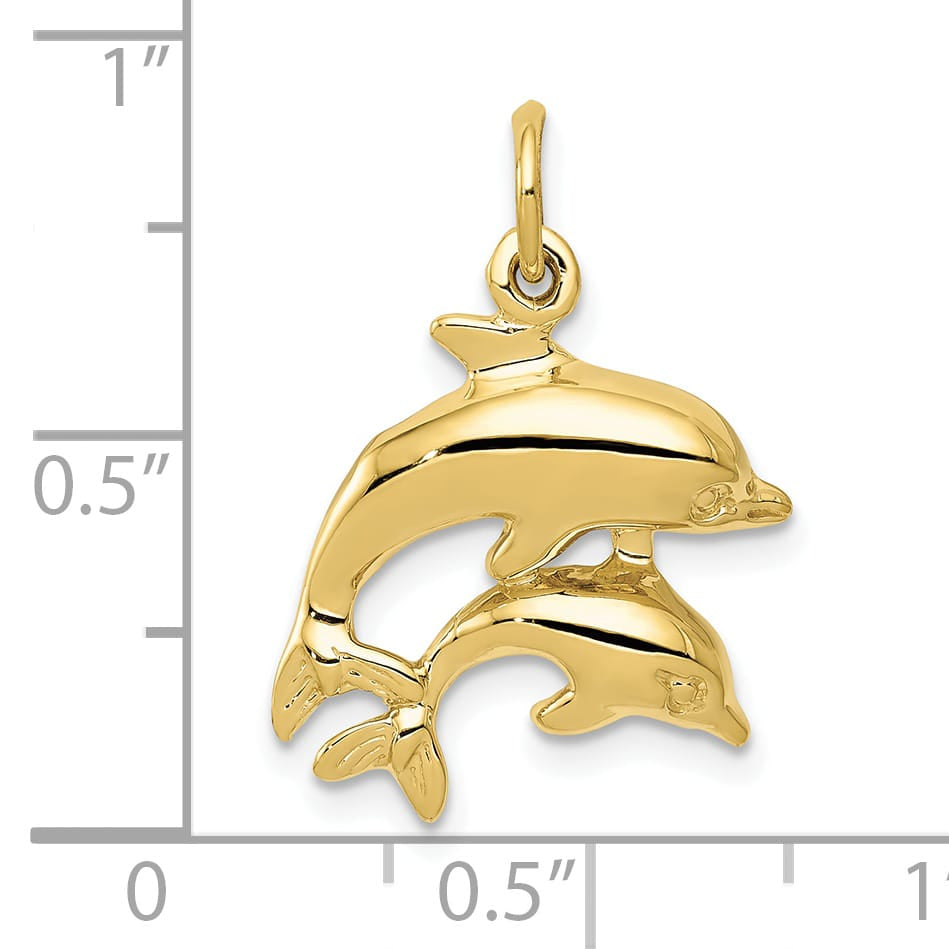 10K Yellow Gold Two Dolphins Charm