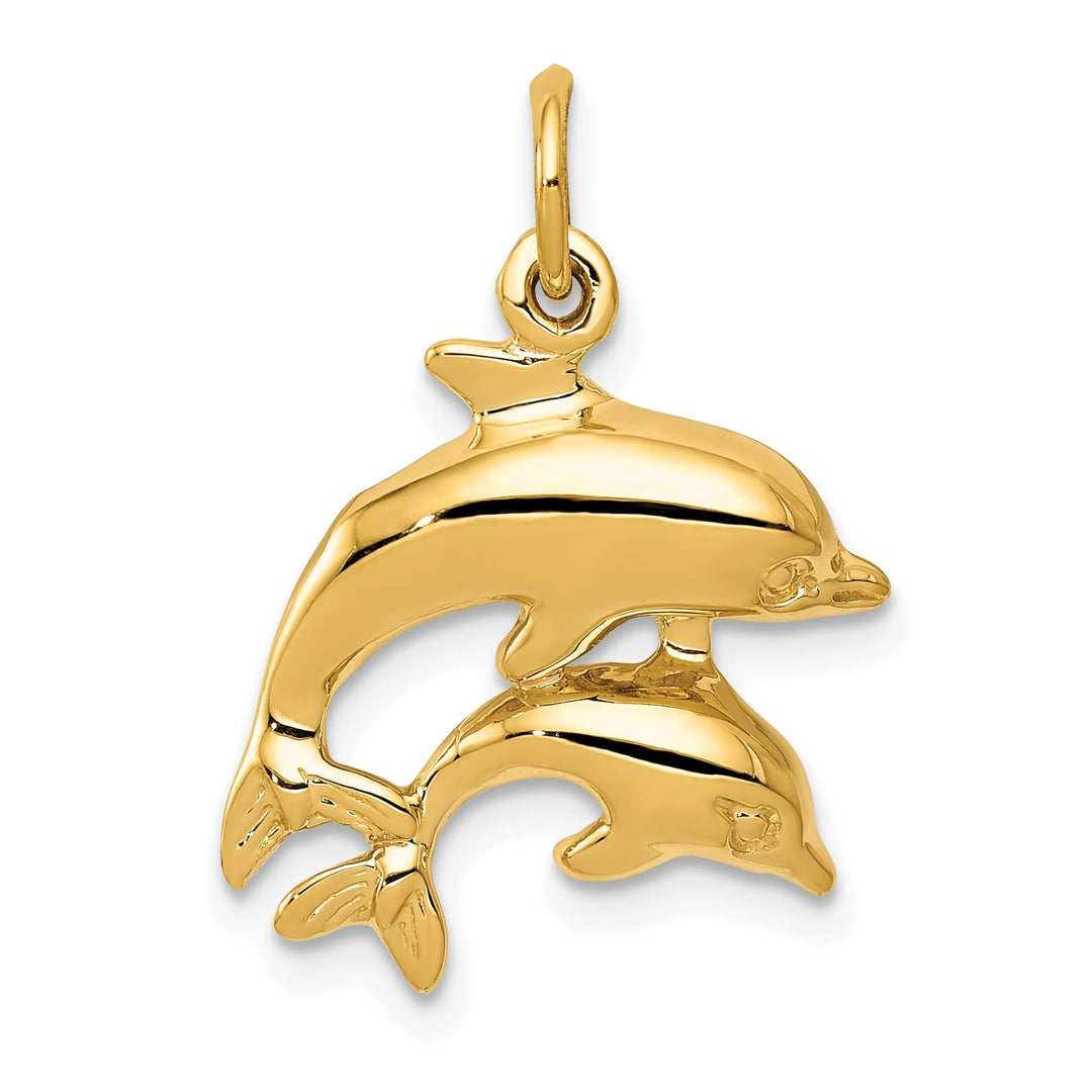 10K Yellow Gold Two Dolphins Charm
