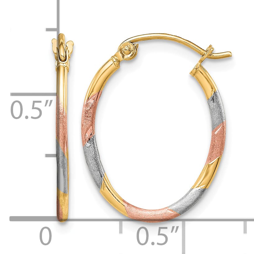 10k Yellow Gold & White and Rose Rhodium Diamond Cut Hoop Earrings
