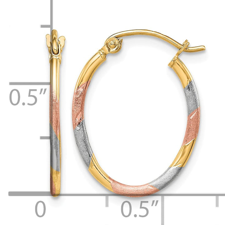 10k Yellow Gold & White and Rose Rhodium Diamond Cut Hoop Earrings