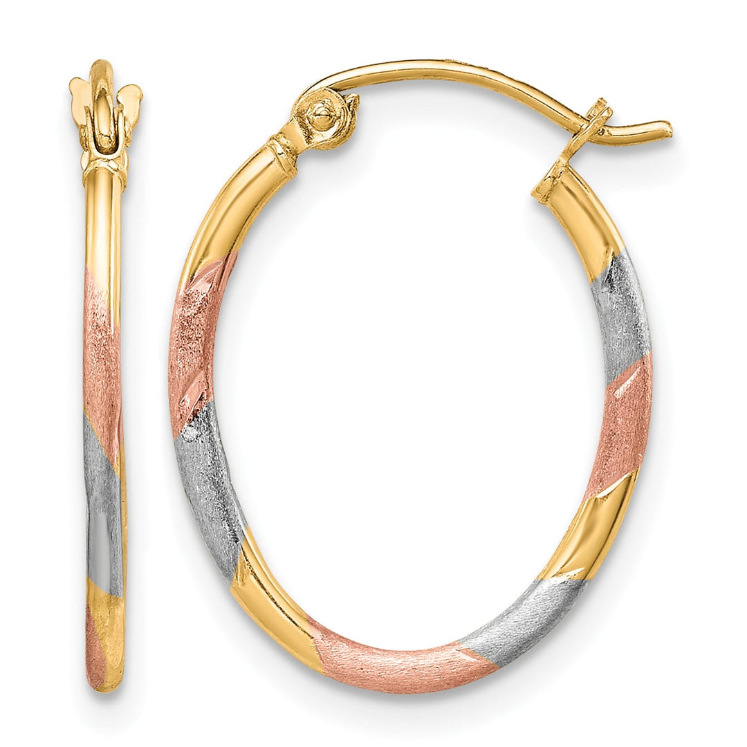 10k Yellow Gold & White and Rose Rhodium Diamond Cut Hoop Earrings