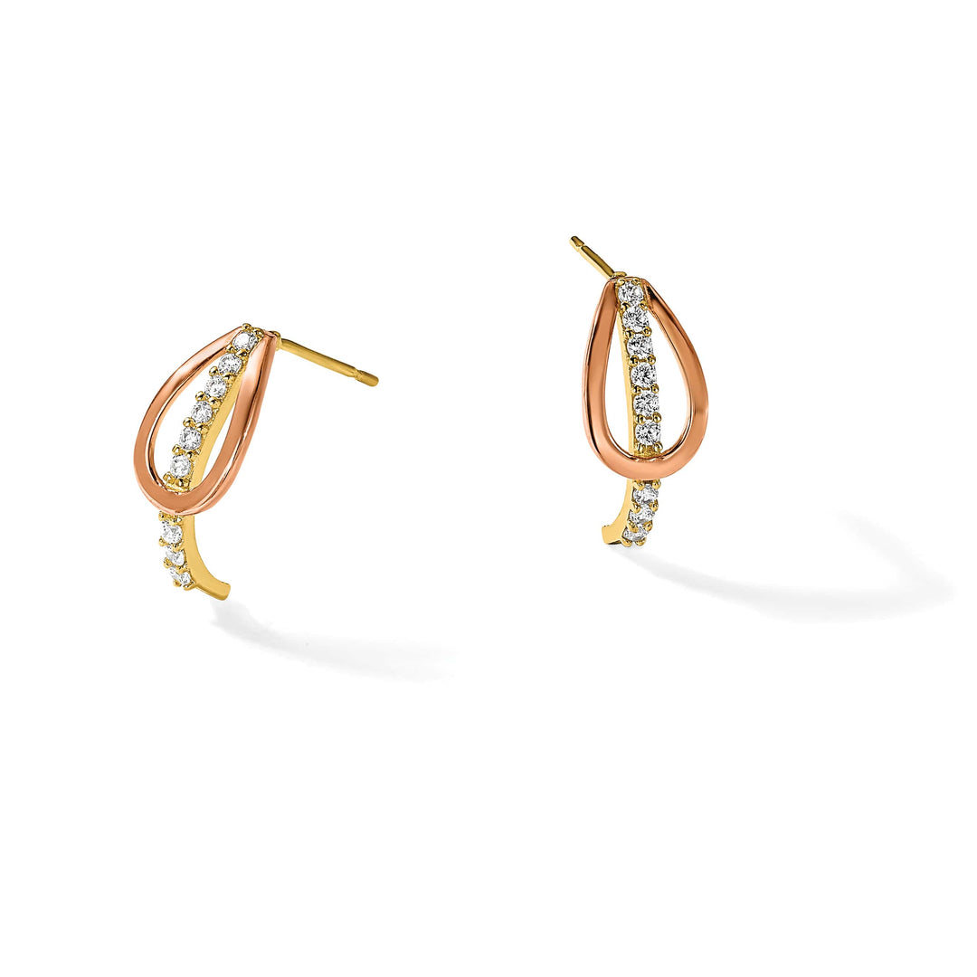 10k Yellow Gold with Rose-plating Polished CZ Fancy J-Hoop Post Earrings