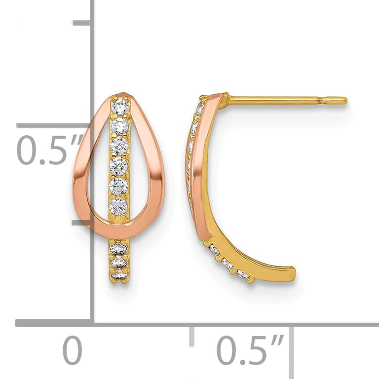 10k Yellow Gold with Rose-plating Polished CZ Fancy J-Hoop Post Earrings