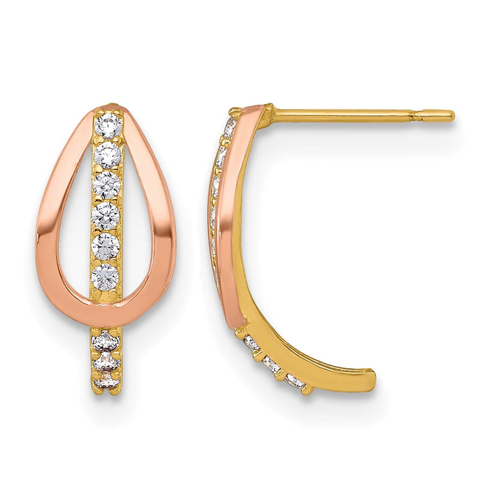 10k Yellow Gold with Rose-plating Polished CZ Fancy J-Hoop Post Earrings