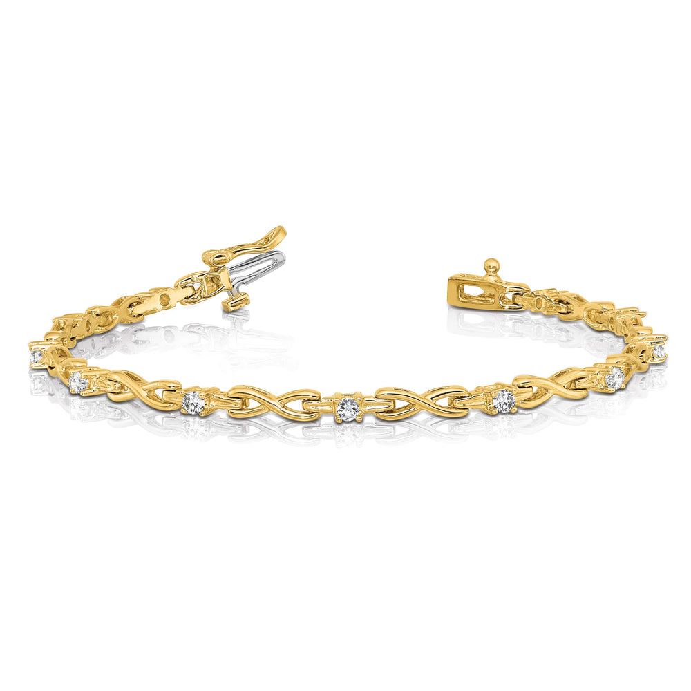 14K 1/2 carat Round I1 Diamond 4-prong X-design 7 inch Tennis Bracelet