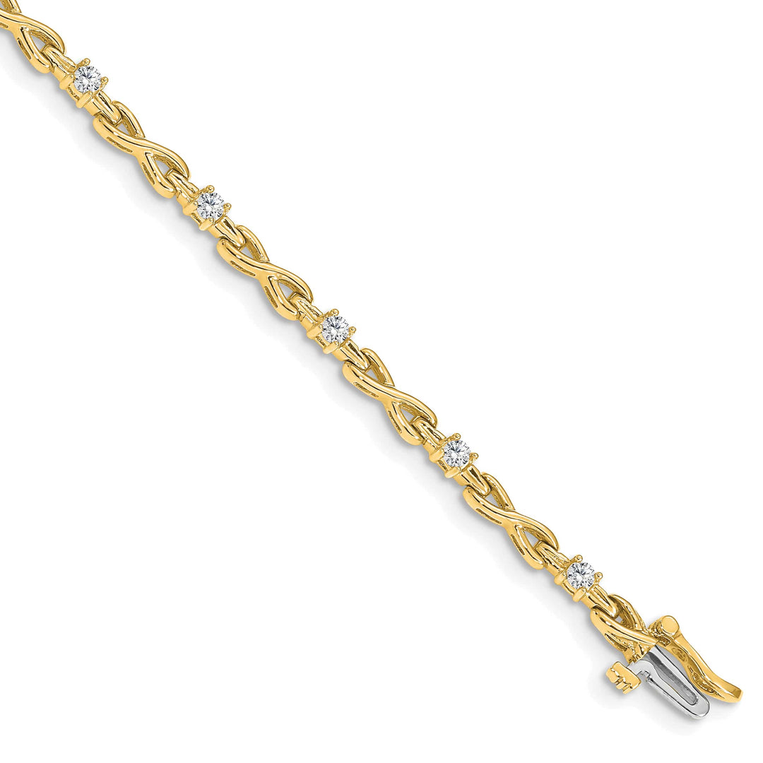 14K 1/2 carat Round I2 Diamond 4-prong X-design 7 inch Tennis Bracelet