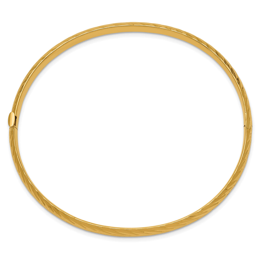14k 3/16 Polished Textured 4.75mm Hinged Oval Bangle Bracelet