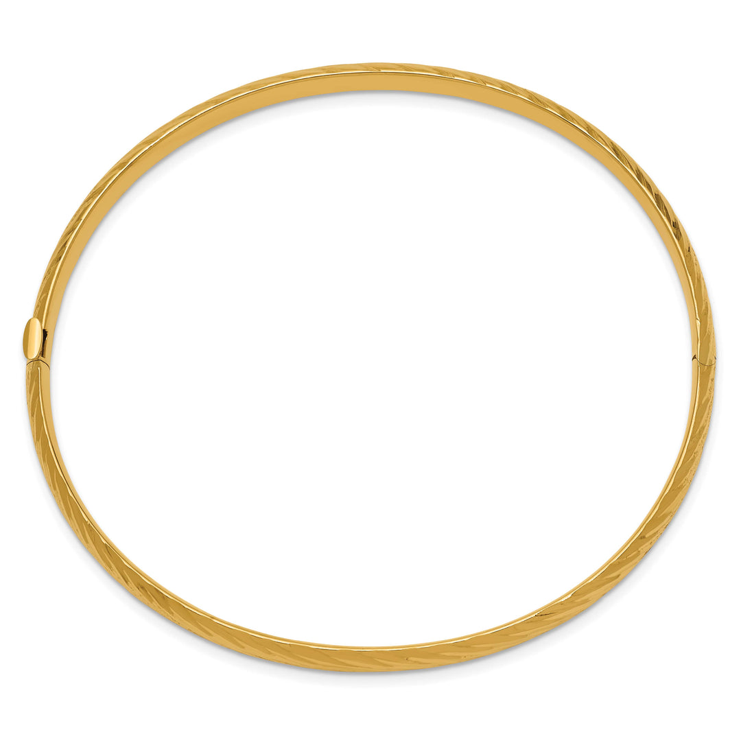 14k 3/16 Polished Textured 4.75mm Hinged Oval Bangle Bracelet
