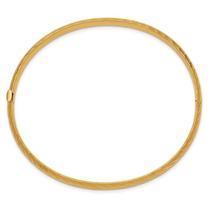 14k 3/16 Polished Textured 4.75mm Hinged Oval Bangle Bracelet