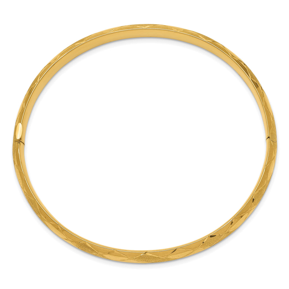 14k 4/16 Diamond-cut Fancy 6.50mm Hinged Oval Bangle Bracelet - 6.54g