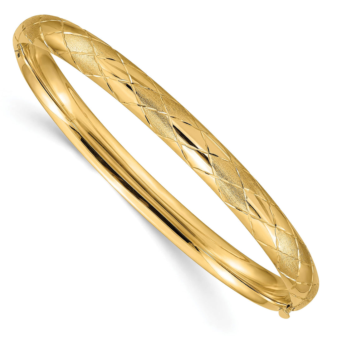 14k 4/16 Diamond-cut Fancy 6.50mm Hinged Oval Bangle Bracelet - 6.54g