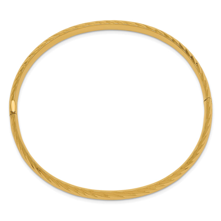 14k 4/16 Polished Textured 6.00mm Hinged Oval Bangle Bracelet