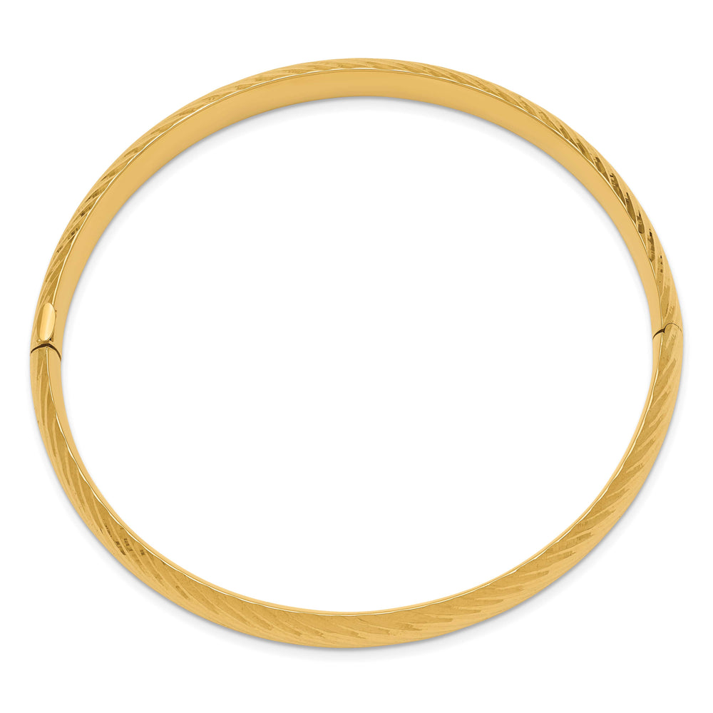 14k 5/16 Polished Textured 8.00mm Hinged Oval Bangle Bracelet