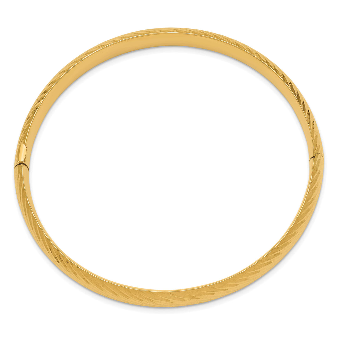 14k 5/16 Polished Textured 8.00mm Hinged Oval Bangle Bracelet