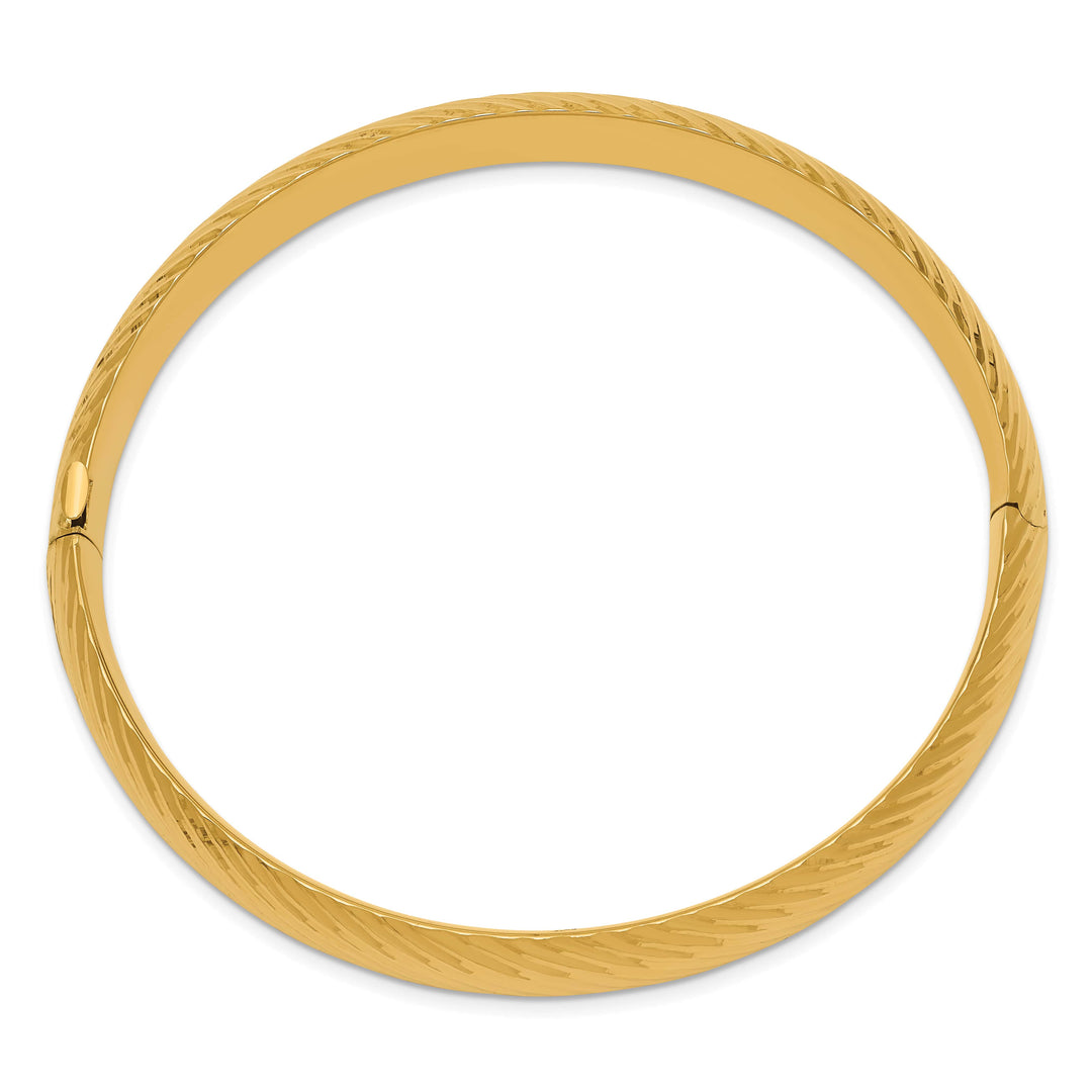 14k 7/16 Polished Textured 10.00mm Hinged Oval Bangle Bracelet
