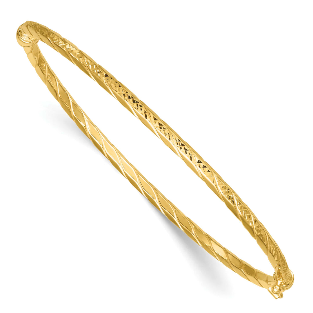 14k and Diamond-cut Twisted 3.00mm Hinged Oval Bangle Bracelet