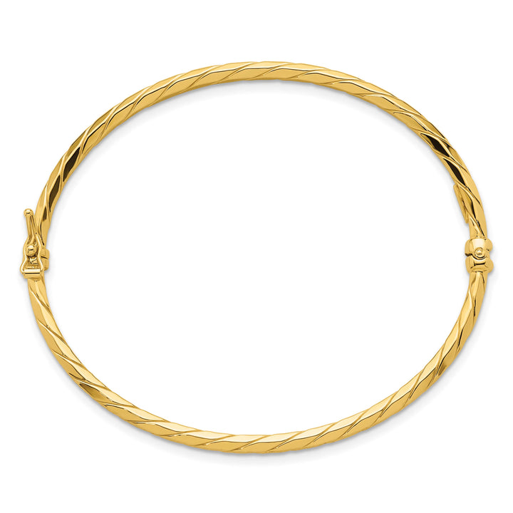 14k and Diamond-cut Twisted 3.00mm Hinged Oval Bangle Bracelet