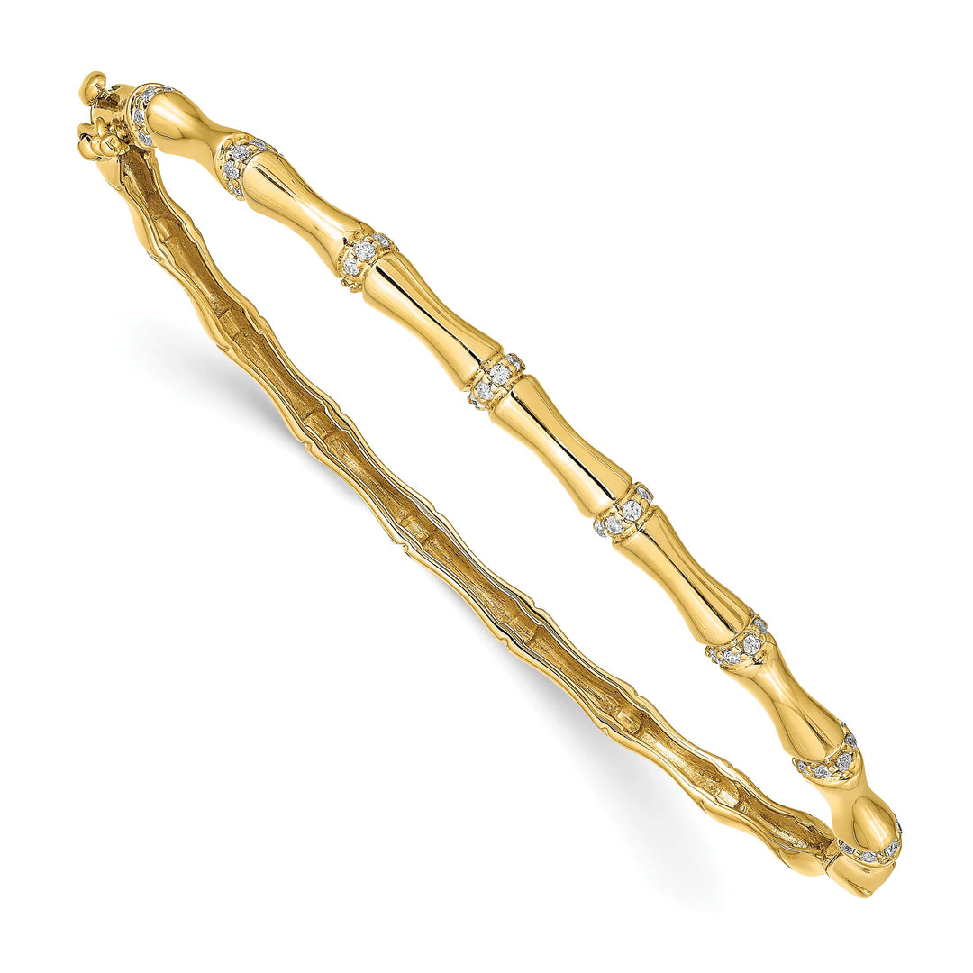 14k Bamboo Design 1/4 carat Diamond Hinged Oval Bangle Bracelet