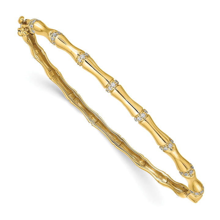 14k Bamboo Design 1/4 carat Diamond Hinged Oval Bangle Bracelet