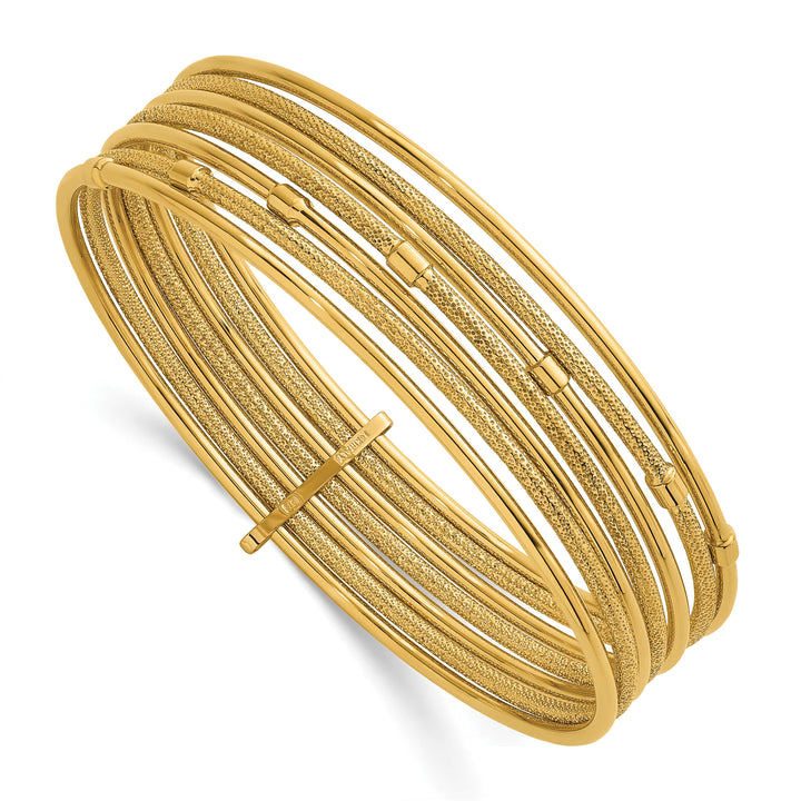 14K Beaded 7-Strand Slip-On Round Bangle Bracelet