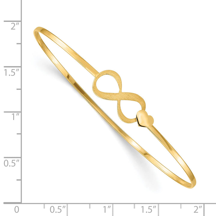 14K Brushed and Infinity and Heart Clasp 1.65mm Flexible Oval Bangle